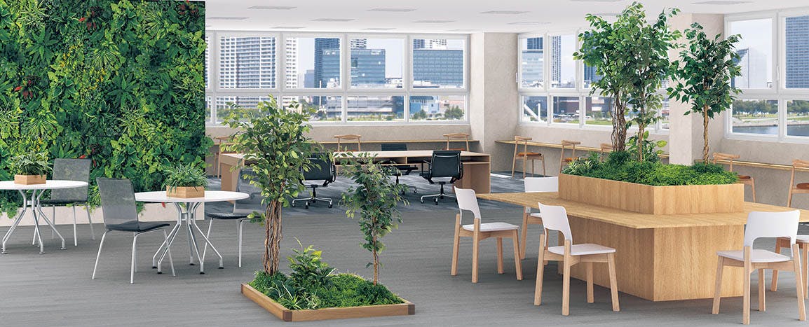 オフィス　壁面緑化　人工樹木　フェイクグリーン