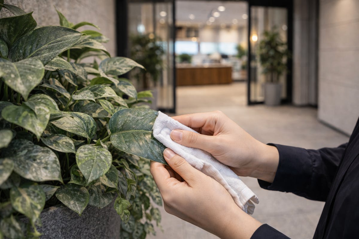 フェイクグリーン　ホコリ　拭き