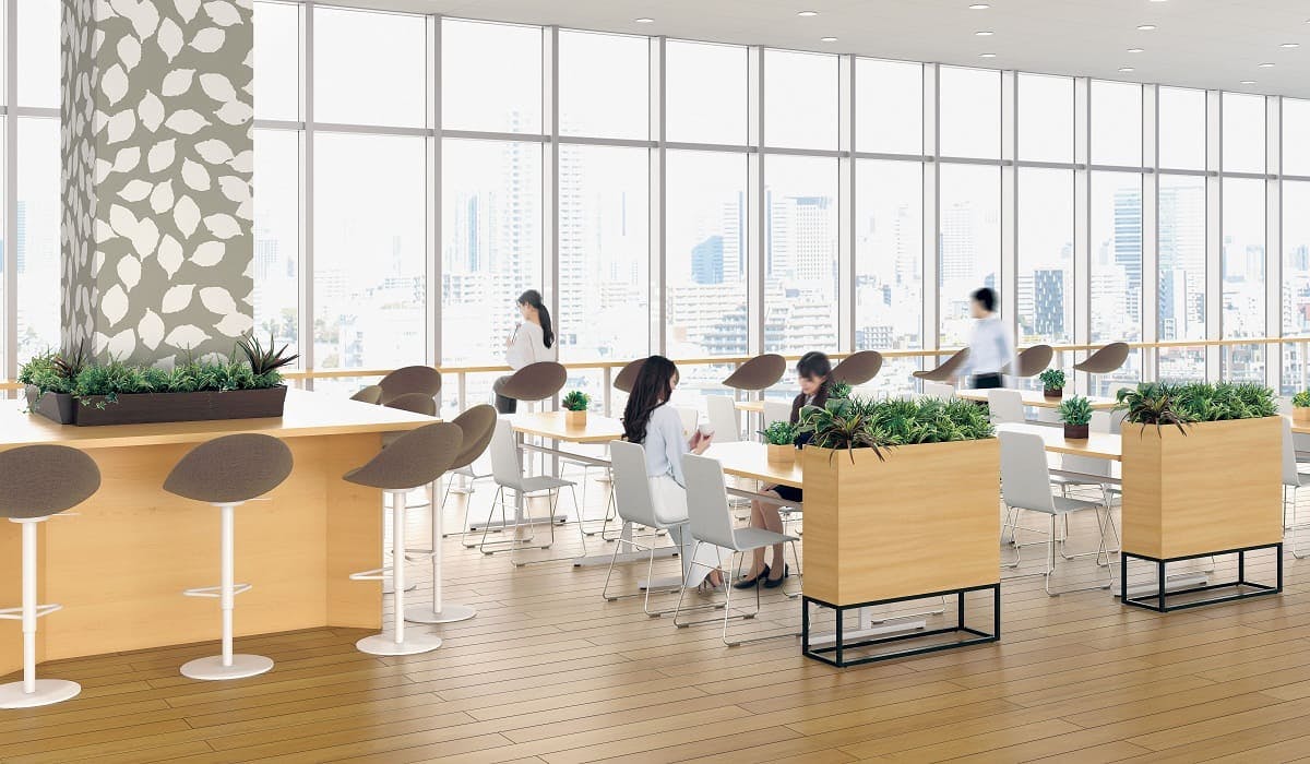 食堂・リラックススペース_グリーンスタンド_卓上ポット使用例