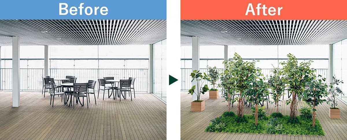 フェイクグリーンのパーテーションのビフォーアフター