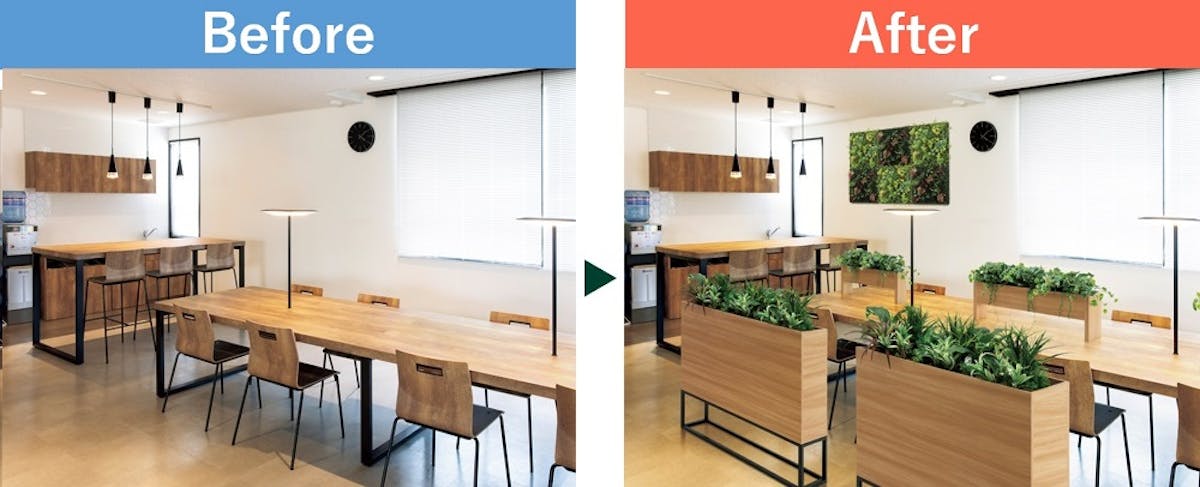 フェイクグリーンを使ったリフレッシュルームのビフォーアフター