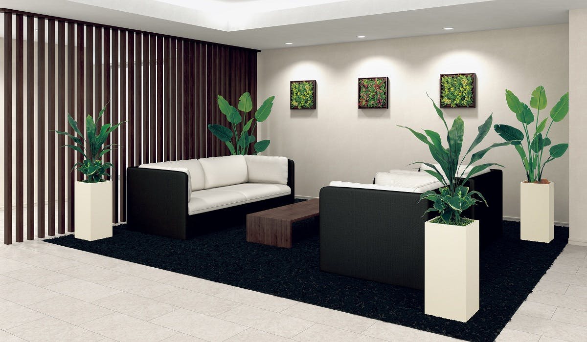 パブリック施設_ラウンジ_パーテーション_グリーンパネル