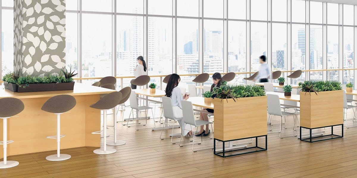 パブリック施設_食堂_グリーンパーテーション