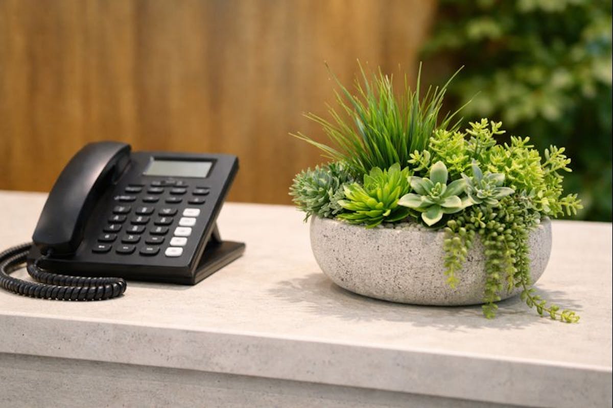 受付　カウンター　フェイクグリーン