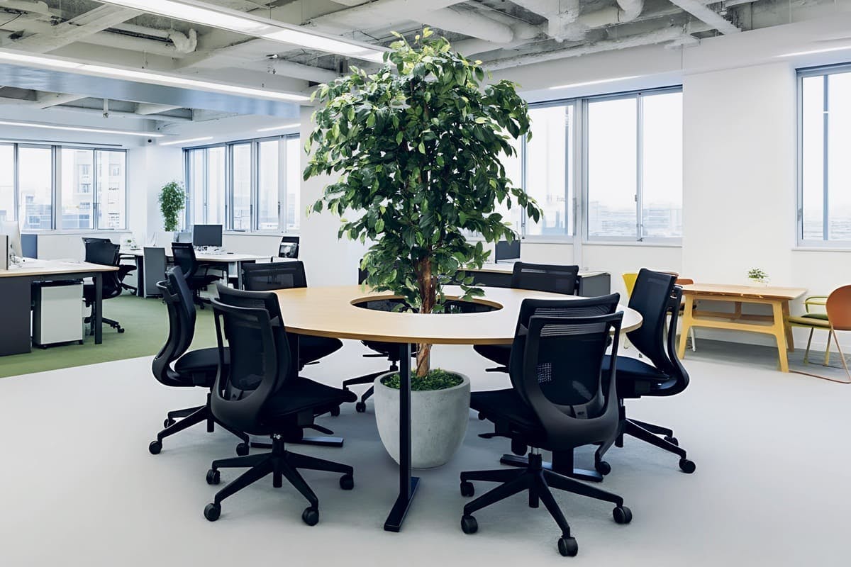 テーブル樹木_人工樹木_ドーナツ型テーブル事例