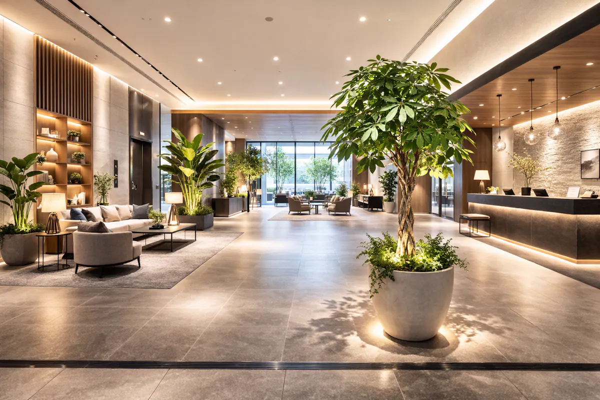 ホテルロビー　フェイクグリーン