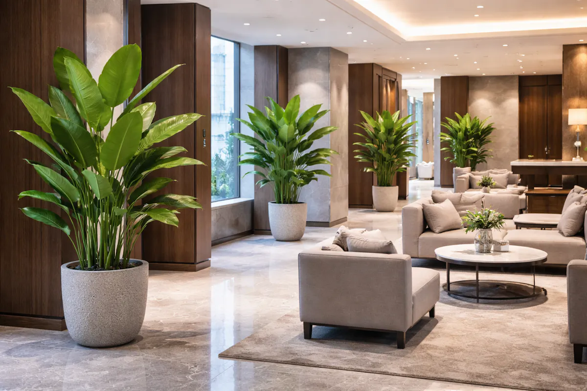 ホテル　エントランス　フェイクグリーン