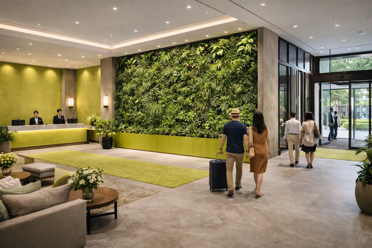 ホテル　エントランス　フェイクグリーン