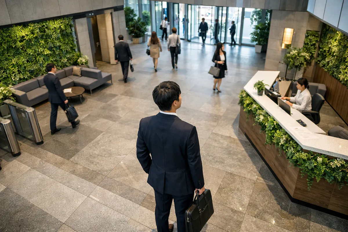 フェイクグリーン　エントランス　オフィスビル