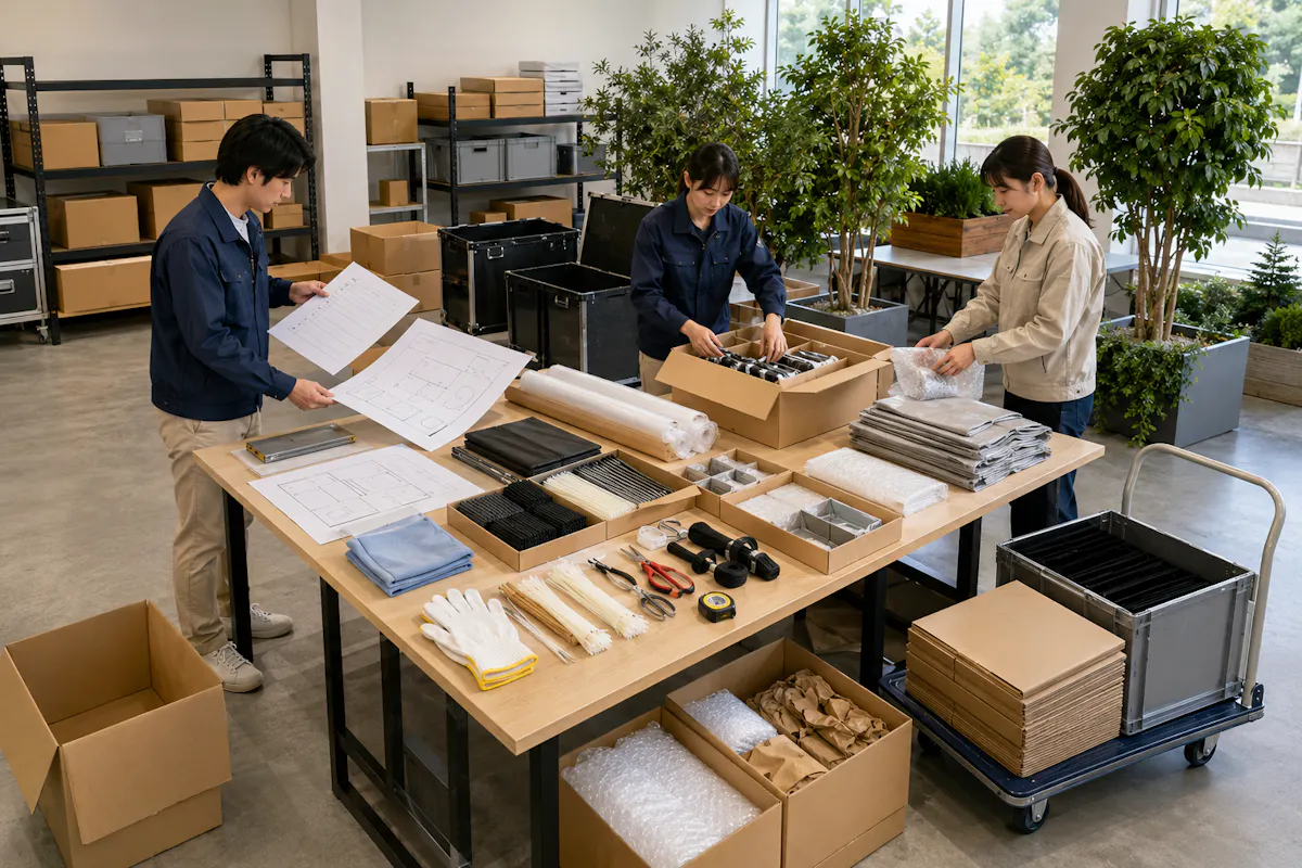 設営準備の備品をまとめている様子