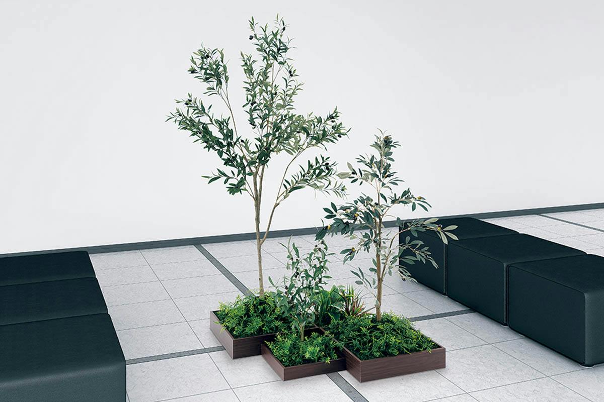 BGT。お任せ樹木3本セット 組み合わせプランター GR5051 オリーブ H1800｜人工観葉植物 樹木