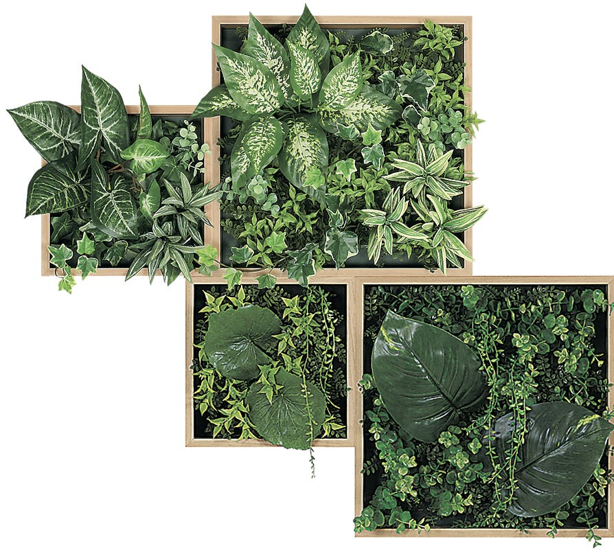 連接グリーン GM1754 4連｜フェイクグリーン 壁面緑化 BOX型 ナチュラル