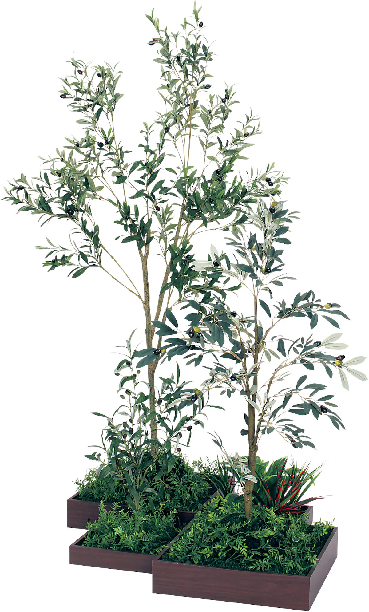 組み合わせプランター Gm5704 4連 オリーブ H1800 人工観葉植物 樹木プランター セピア