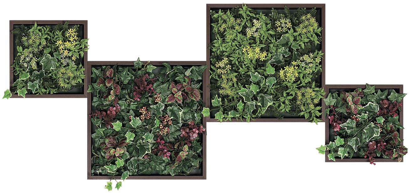 連接グリーン GM1759 4連｜フェイクグリーン 壁面緑化 BOX型 セピア